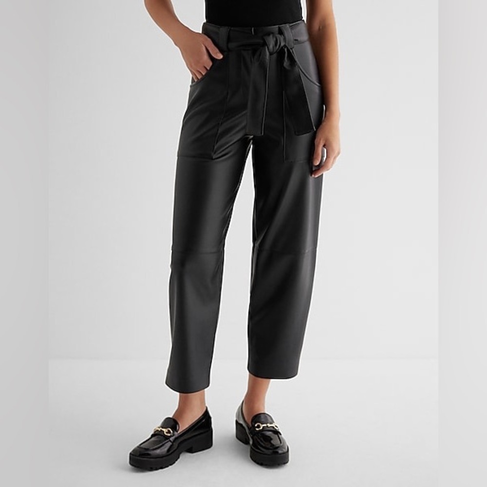 Express High Waisted Faux Leather Belted Utility Ankle Pant Women’s Size 14 NWT